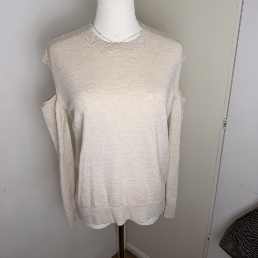 All Saints Elion Jumper Merino Wool Cut Out Shoulder Cream Knit Sweater Sz M
